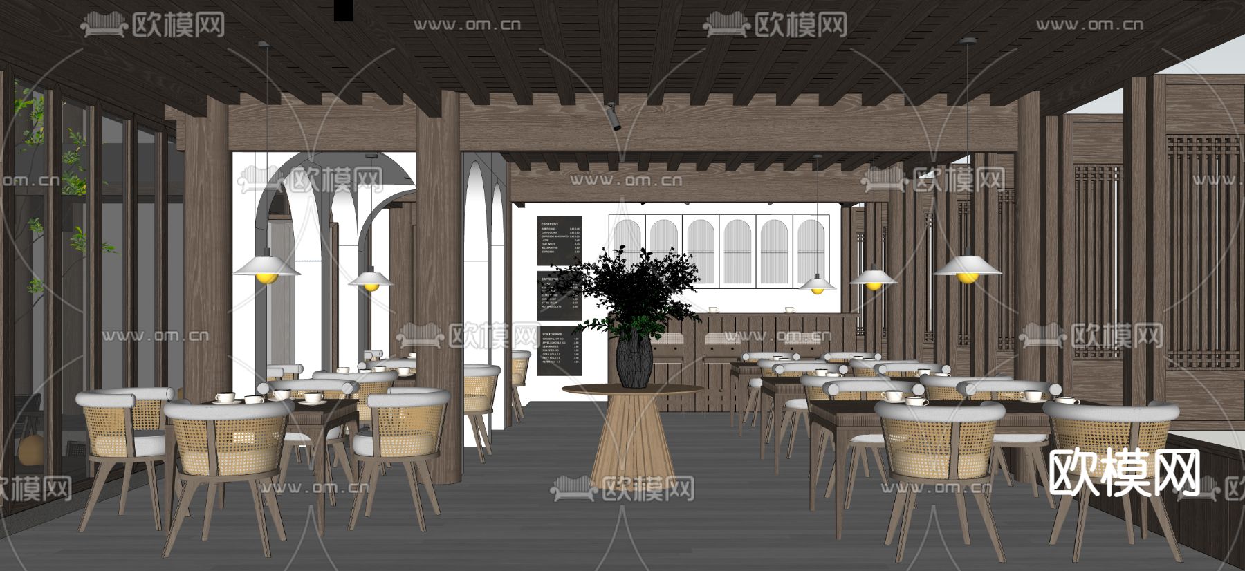 侘寂风咖啡厅su模型下载（渲染图4）