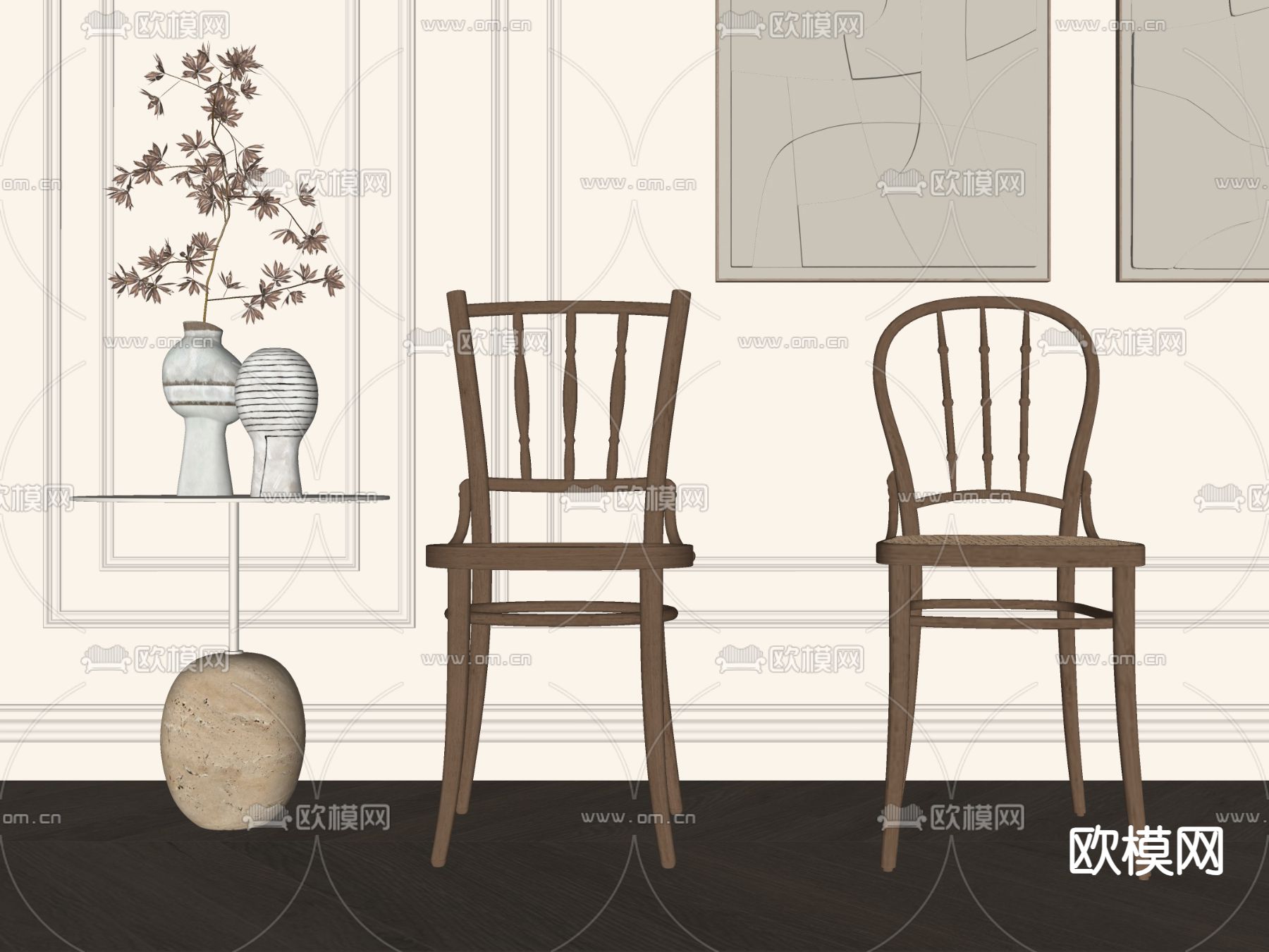 法式椅子 餐椅su模型下载（渲染图2）