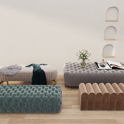  法式床尾凳 沙发凳 脚踏su模型 