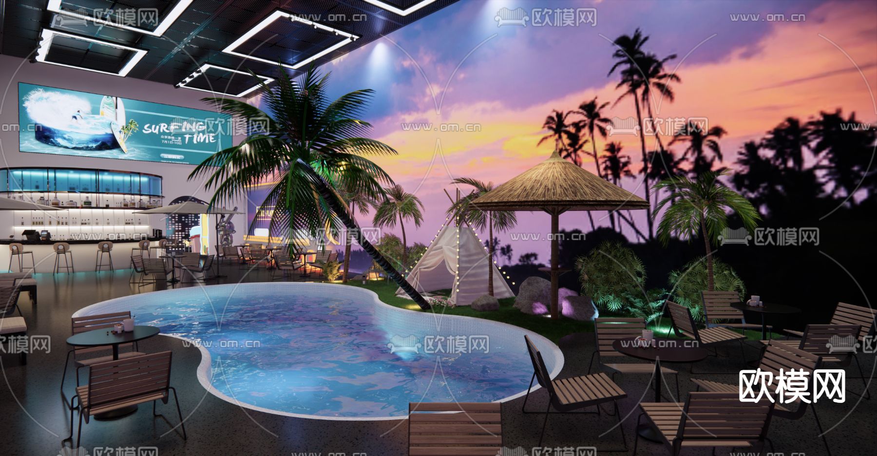 冲浪馆 泳池馆su模型下载（渲染图3）