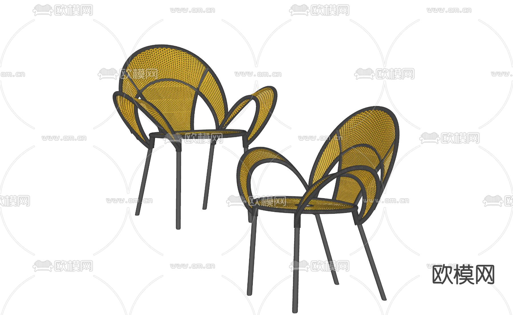 B&B 藤编休闲椅su模型下载（渲染图2）
