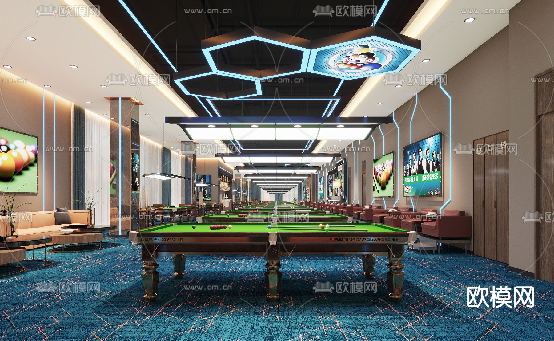 台球馆 桌球馆3d模型下载（渲染图1）