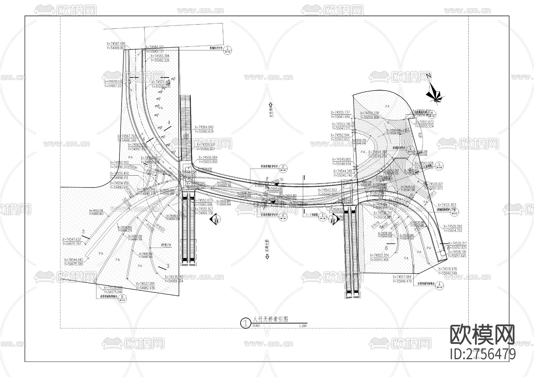宏帆路花市位置人行天桥工程cad施工图下载（渲染图1）