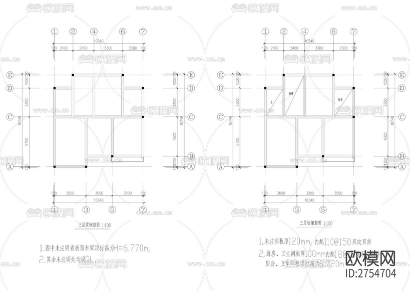 農(nóng)房建筑結(jié)構(gòu)CAD施工圖下載(渲染圖7)