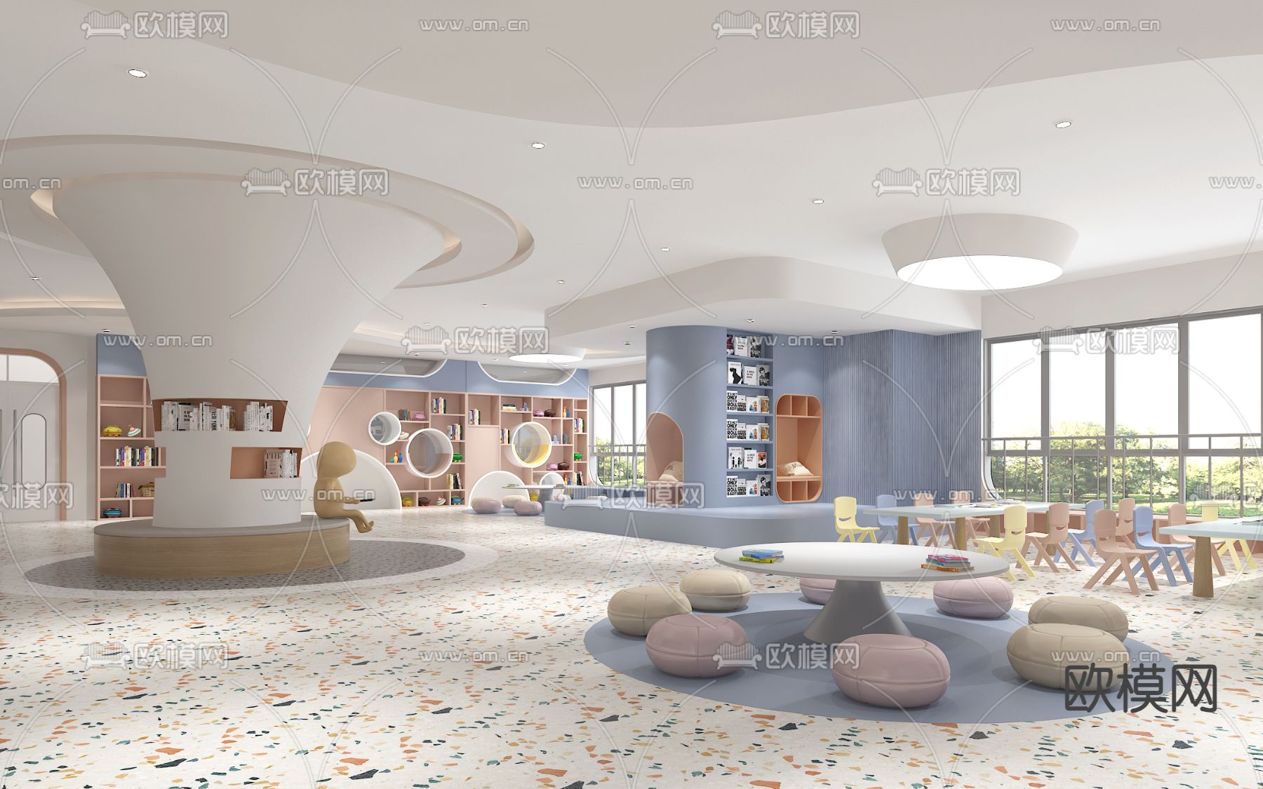 现代少儿阅览室su模型下载（渲染图1）
