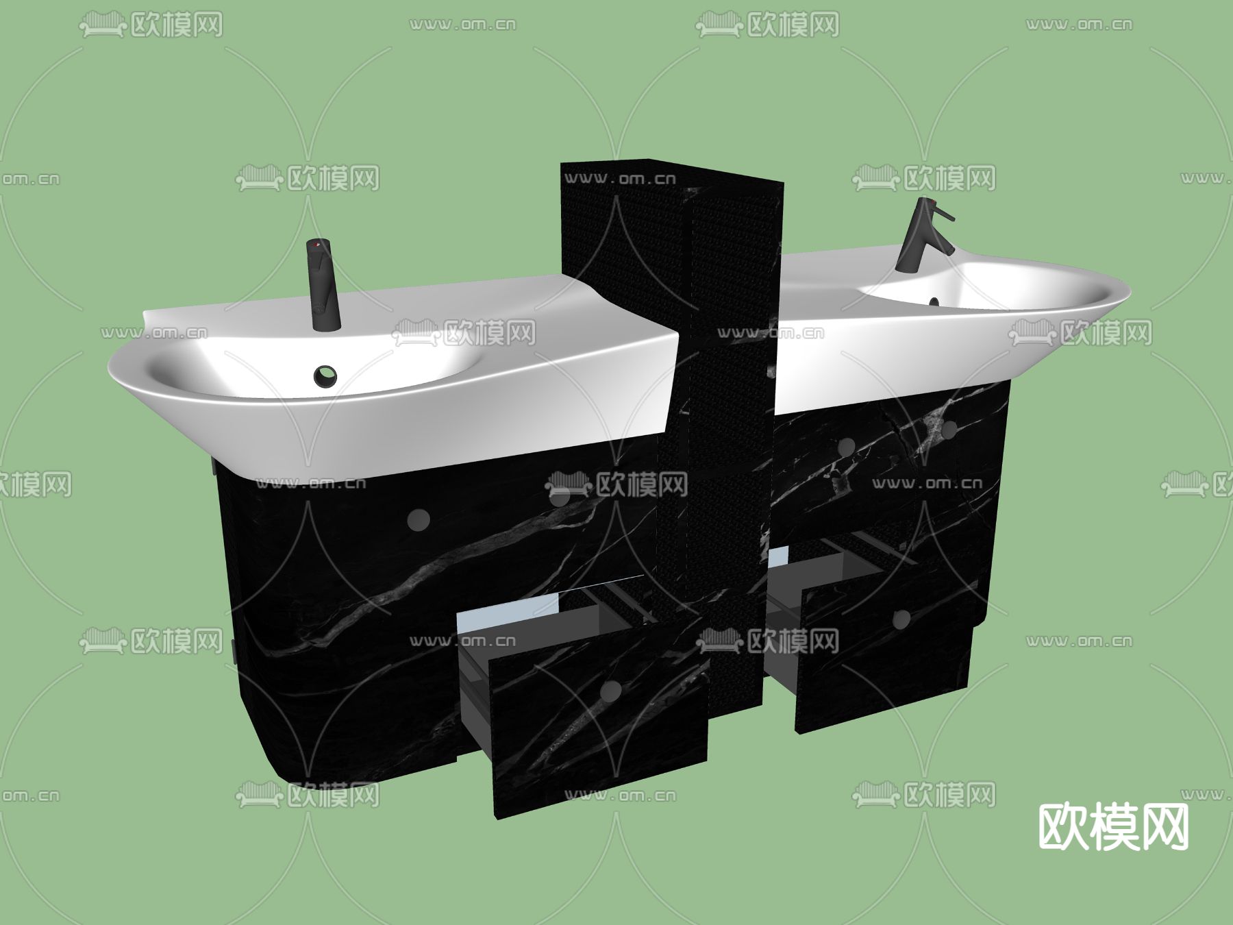 洗脸台 双人洗手盆su模型下载（渲染图2）