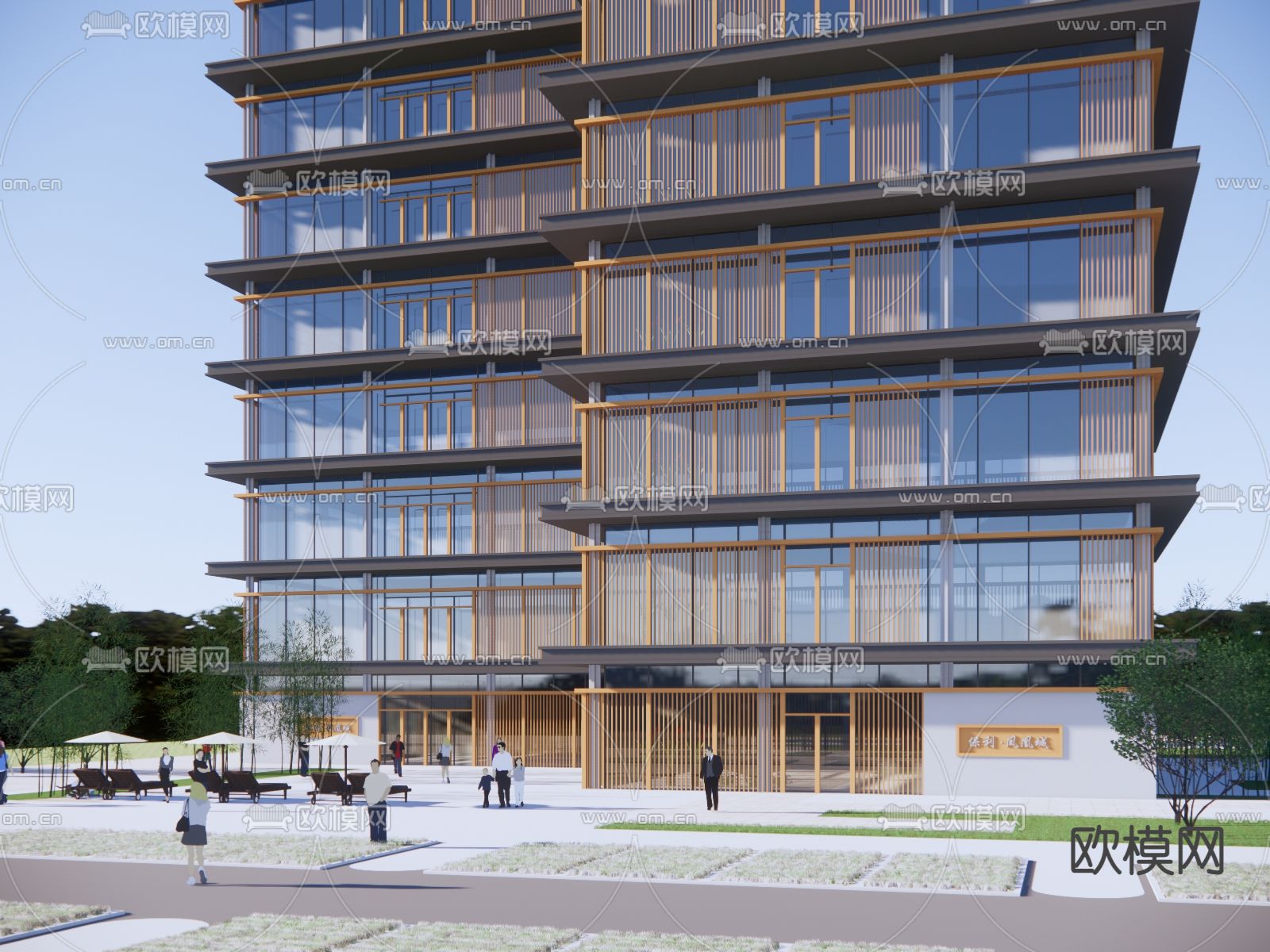 现代高层办公楼su模型下载（渲染图2）