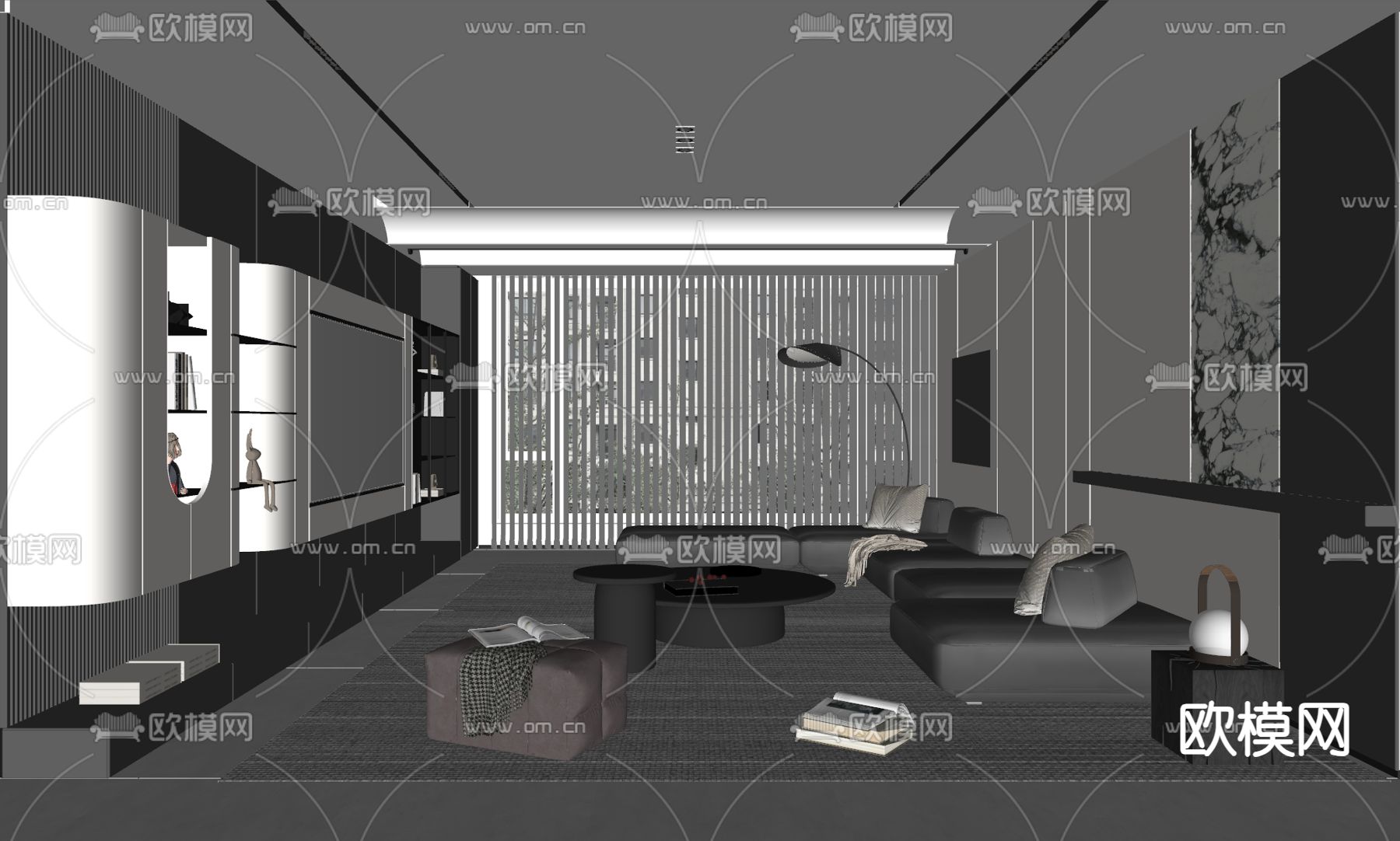 高级灰客厅su模型下载（渲染图2）