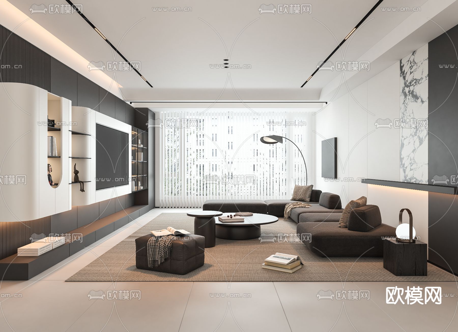 高级灰客厅su模型下载（渲染图1）