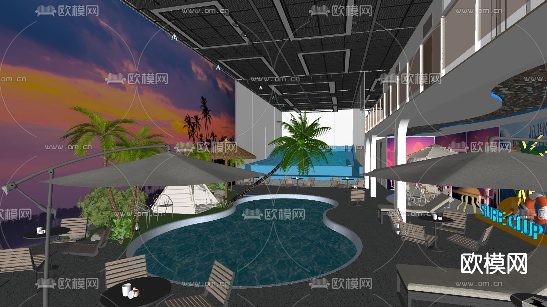 冲浪馆 泳池馆su模型下载（渲染图4）