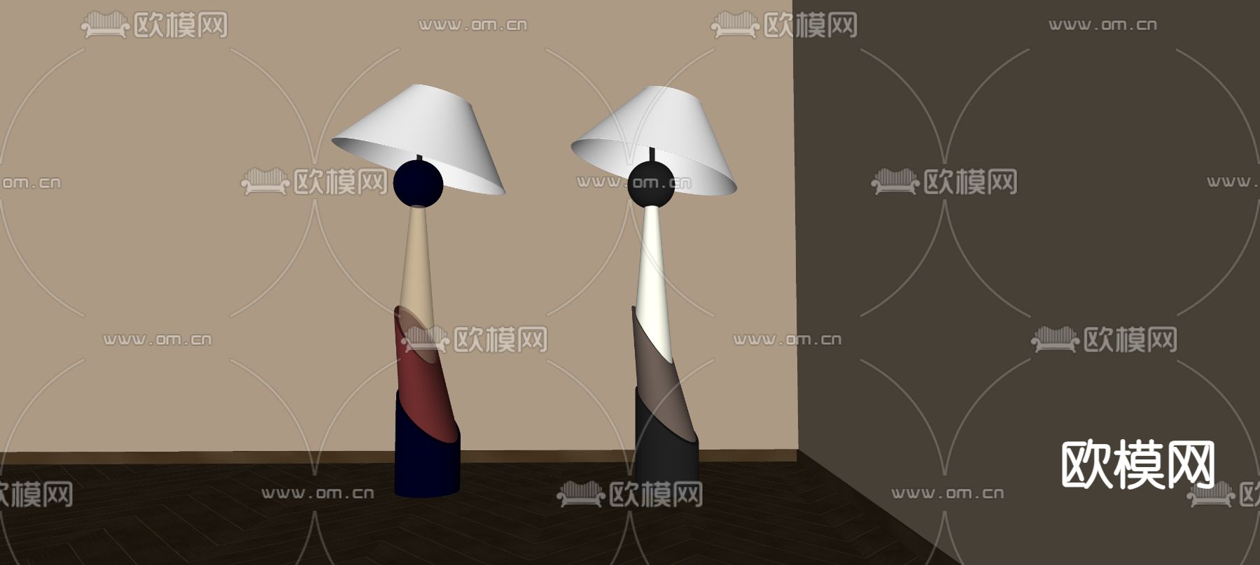 中古风落地灯su模型下载（渲染图2）