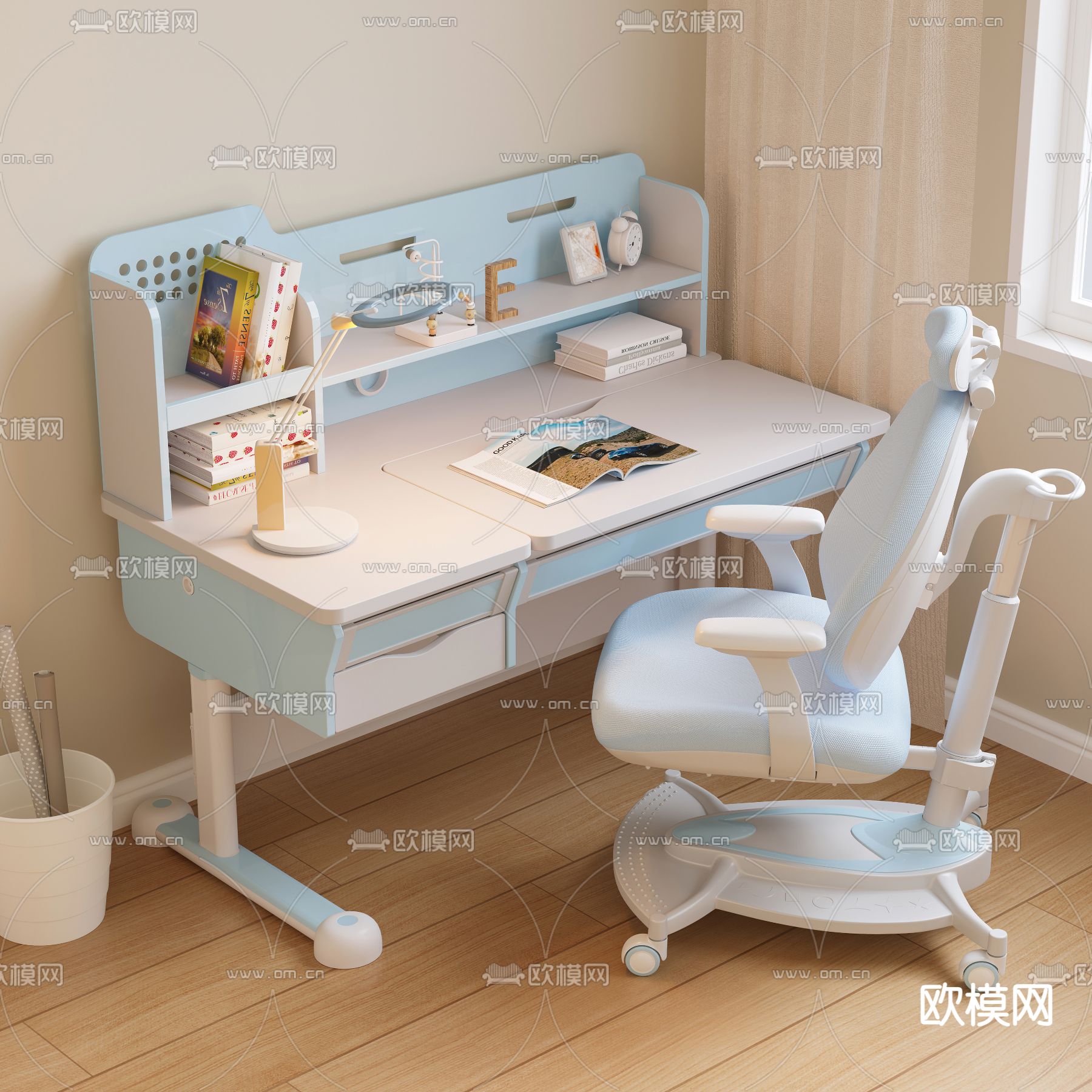 儿童学习桌椅 升降桌椅su模型下载（渲染图1）