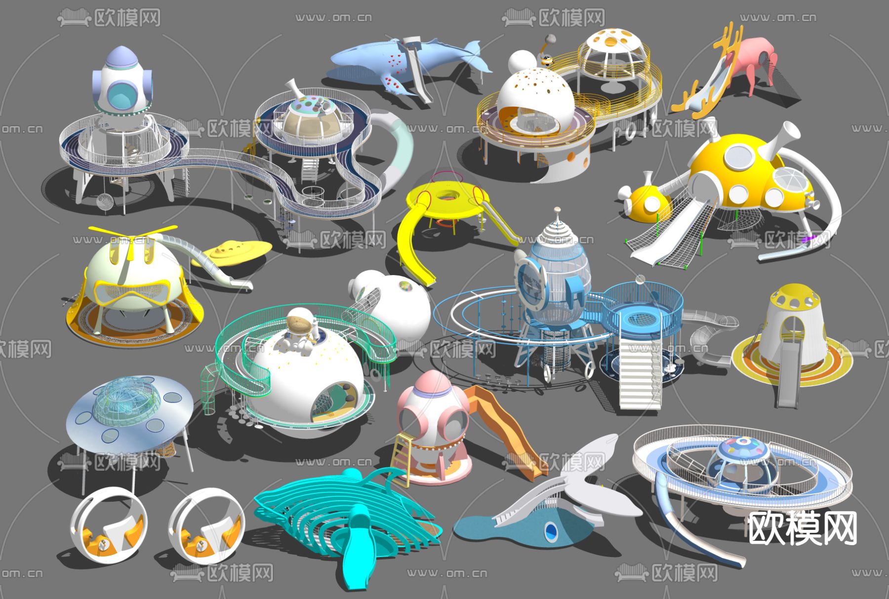 儿童器材 滑梯su模型下载（渲染图2）