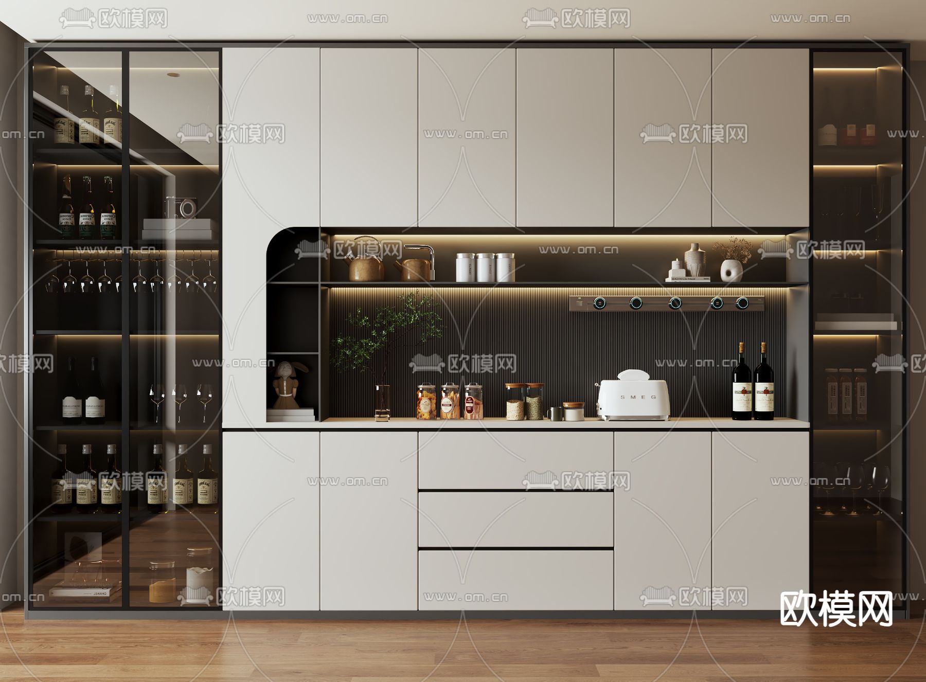 酒柜 餐边柜3d模型下载（渲染图1）