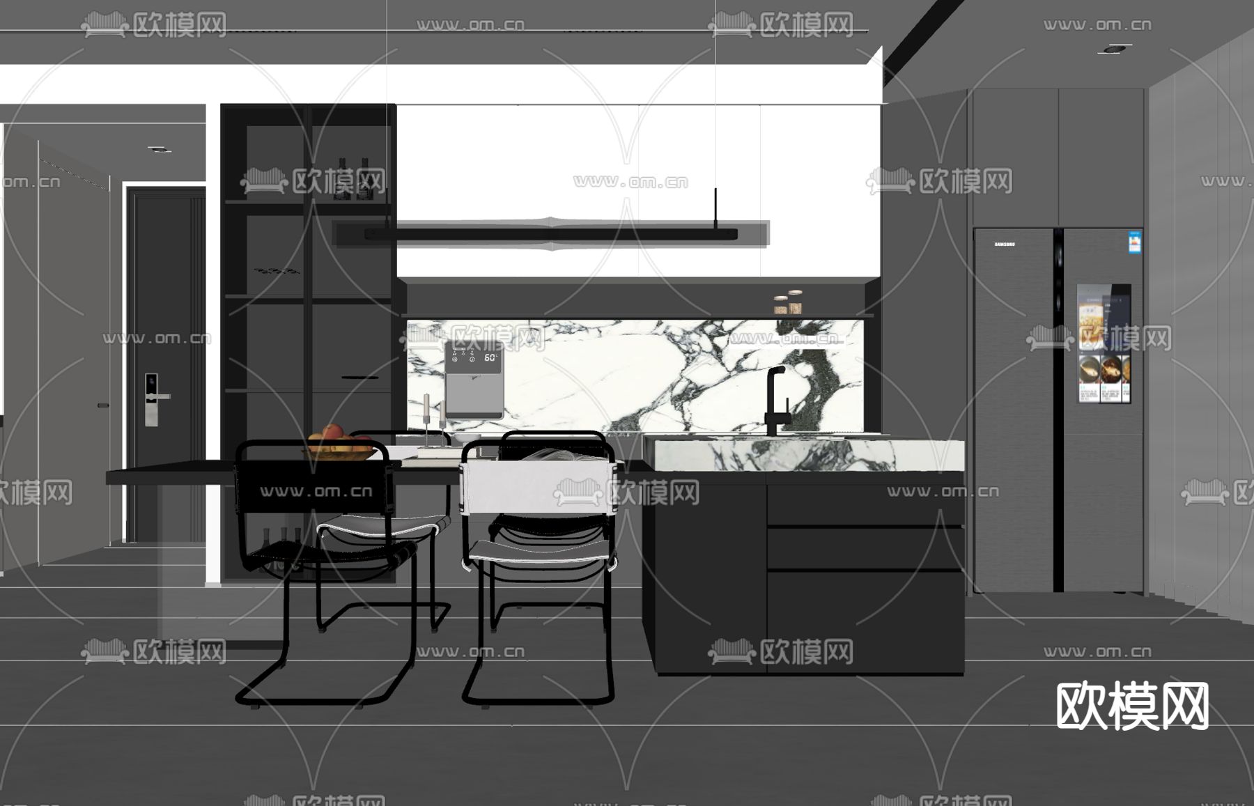 中岛餐厅su模型下载（渲染图2）