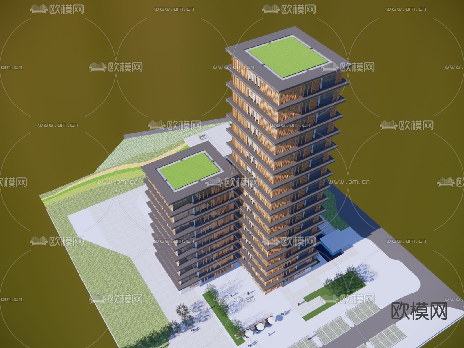 现代高层办公楼su模型下载（渲染图3）