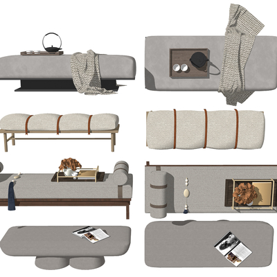  现代床尾凳 床尾踏su模型 