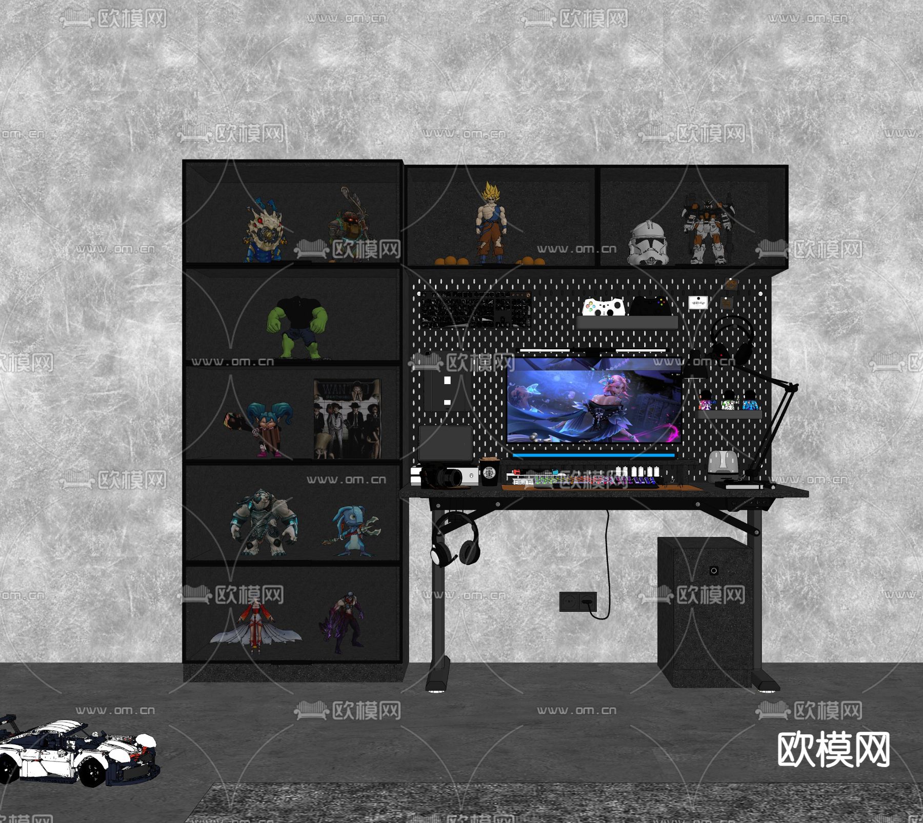 电竞桌 电脑桌su模型下载（渲染图2）