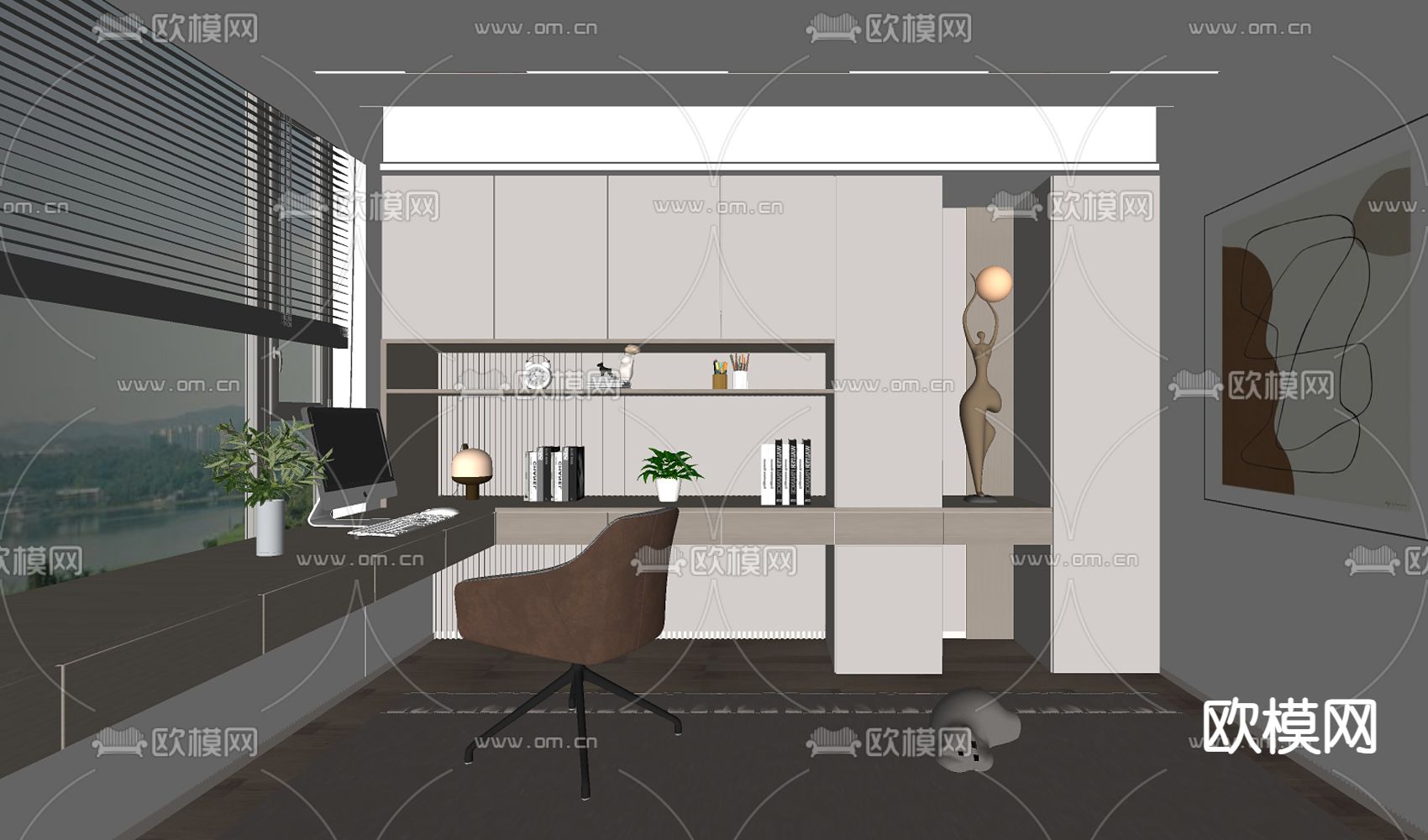 现代书房su模型下载（渲染图2）