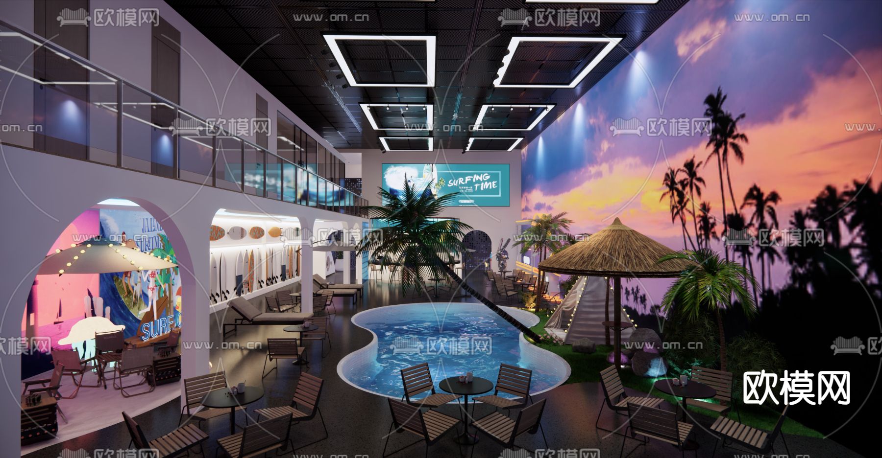 冲浪馆 泳池馆su模型下载（渲染图1）