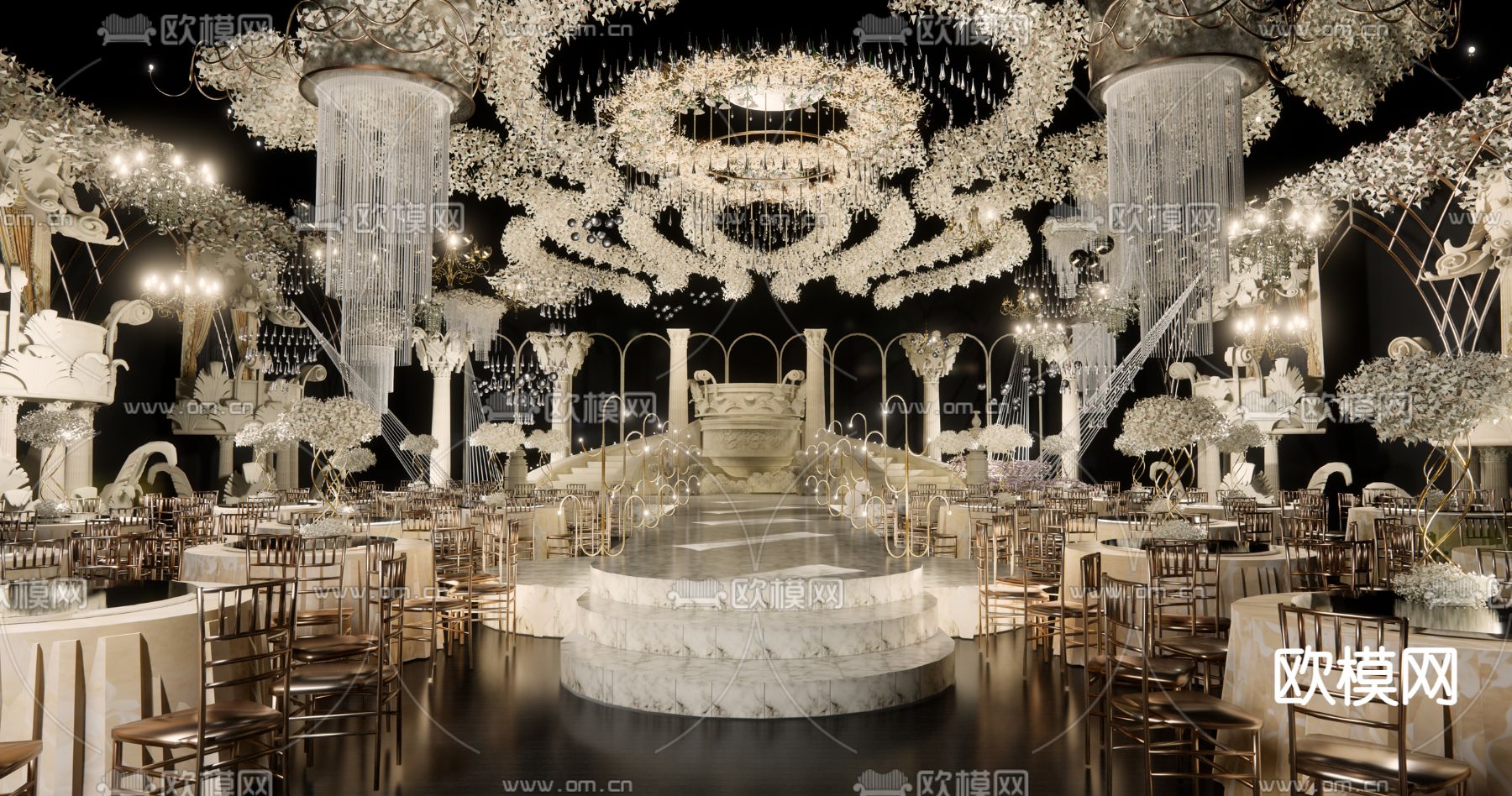 欧式宴会厅su模型下载（渲染图3）