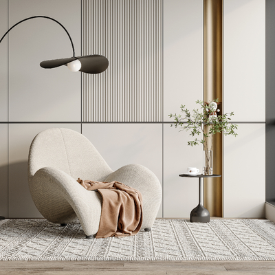  奶油风休闲沙发su模型 