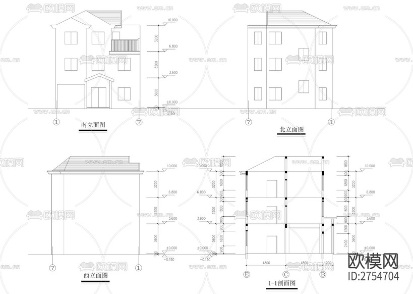 農(nóng)房建筑結(jié)構(gòu)CAD施工圖下載(渲染圖3)