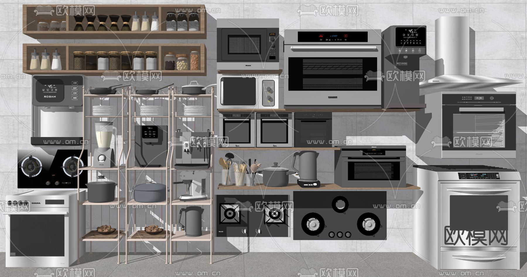 厨房电器 烤箱 调味瓶 灶台su模型下载