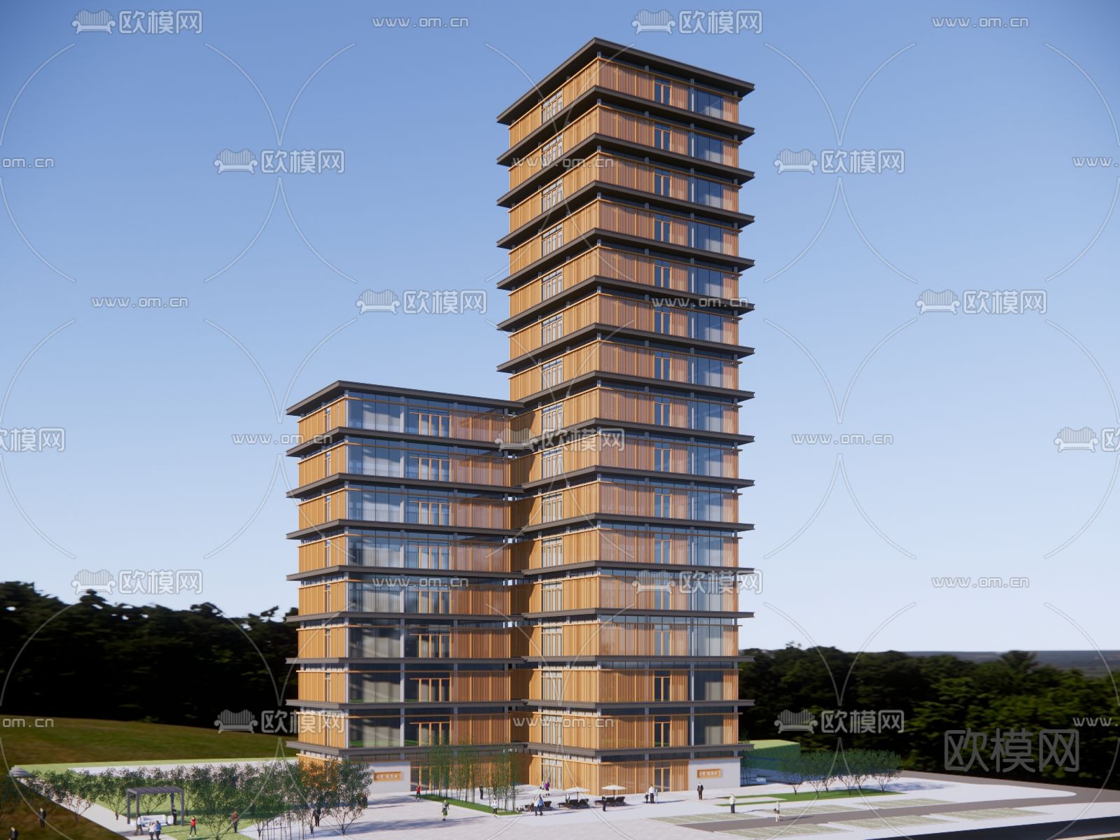 现代高层办公楼su模型下载（渲染图1）