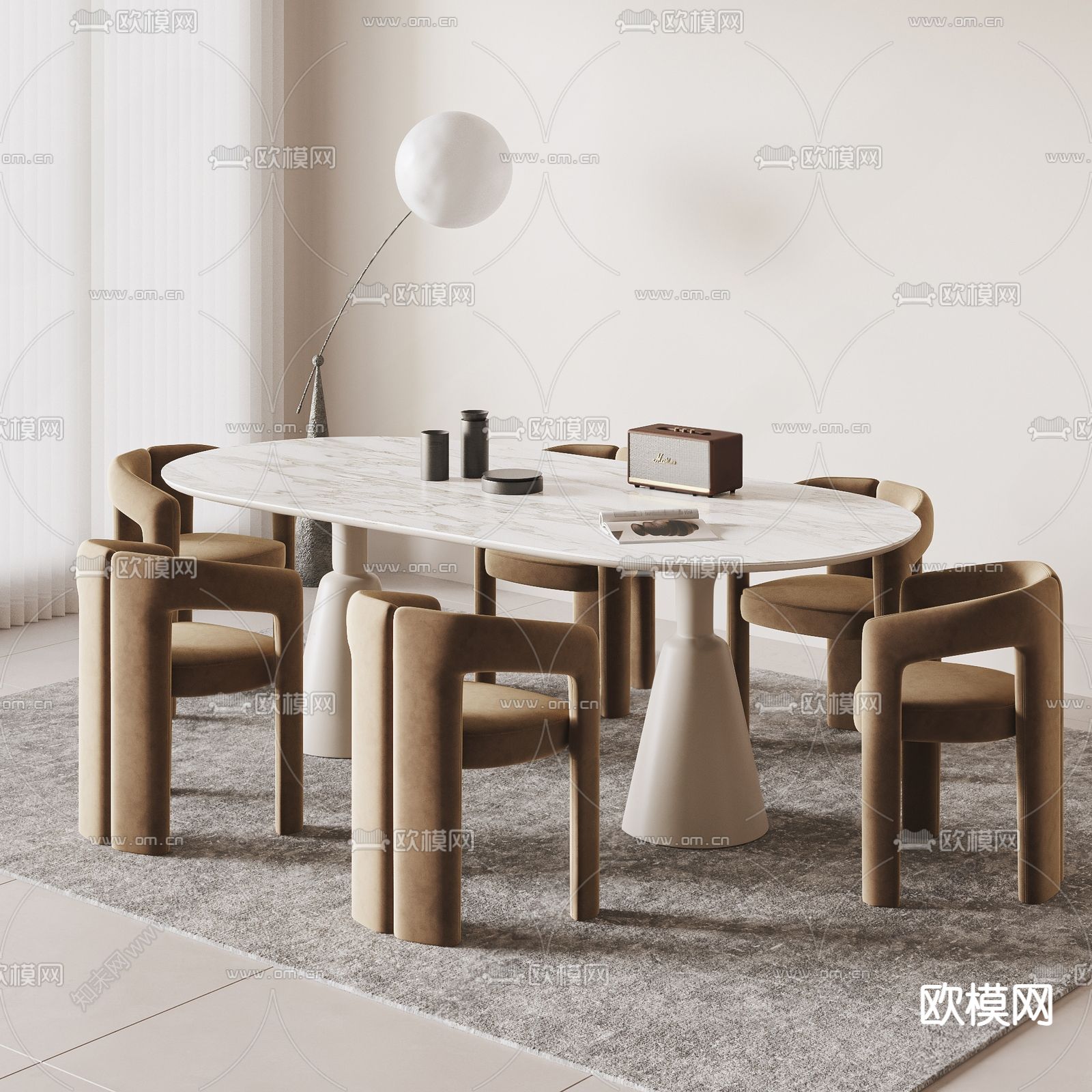 cassina 餐桌椅su模型下载（渲染图1）