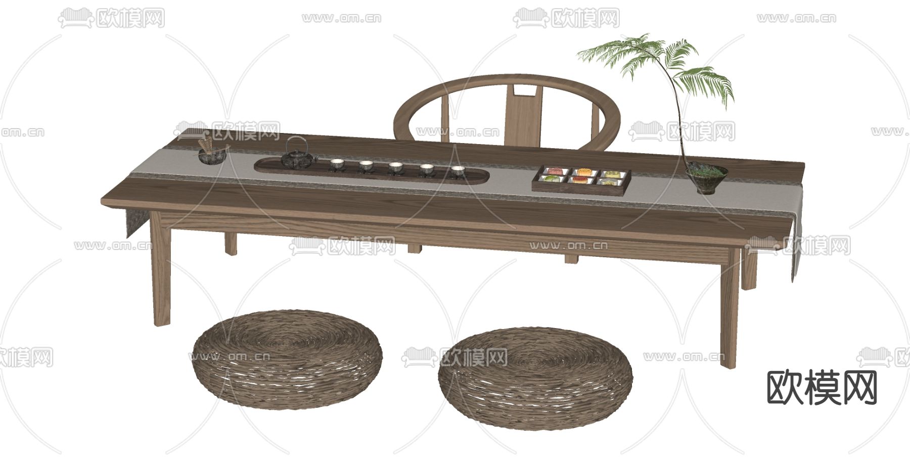 日式茶台 茶桌 榻榻米su模型下载（渲染图2）