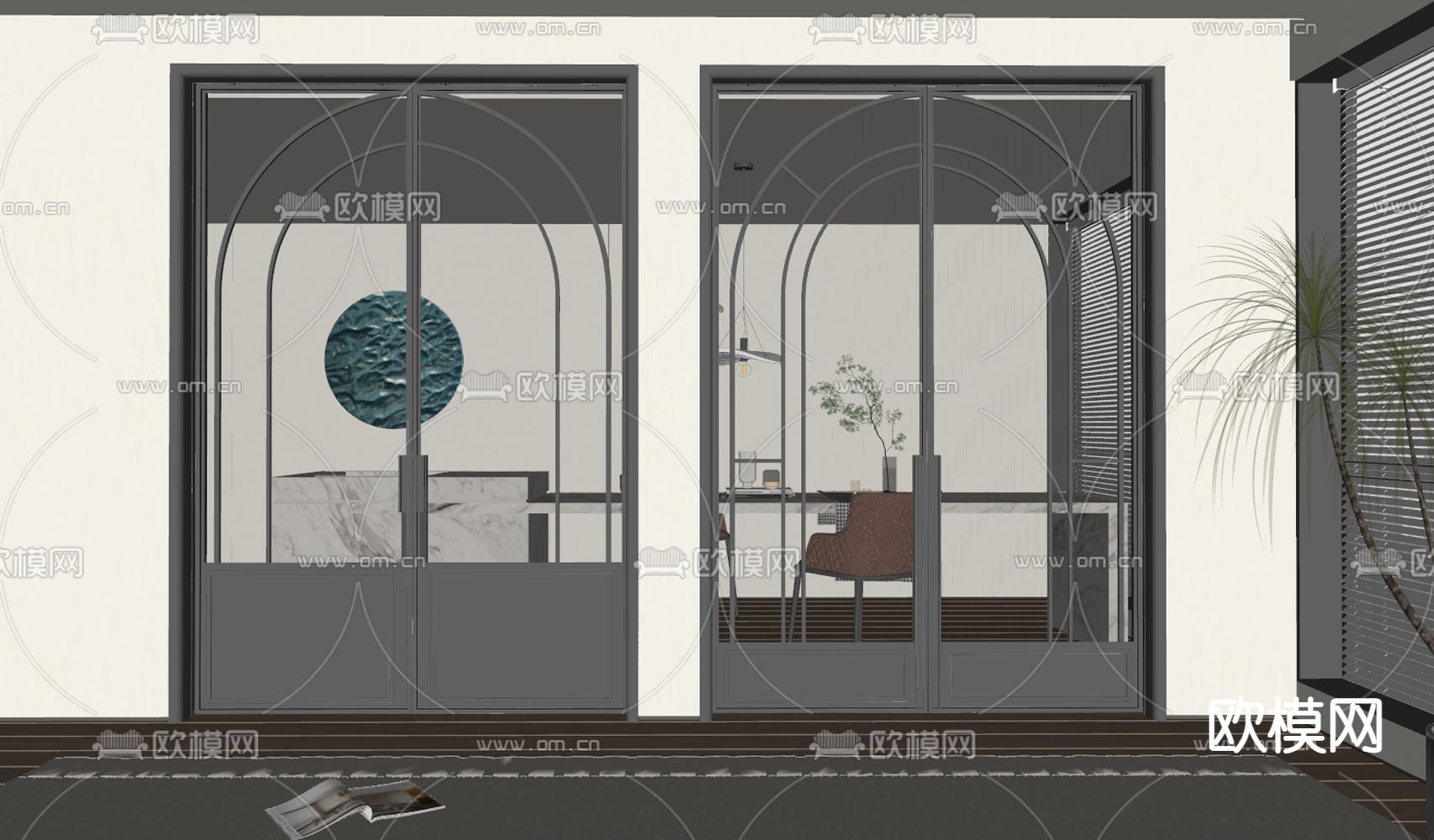 法式玻璃门 平开门 移门su模型下载（渲染图2）