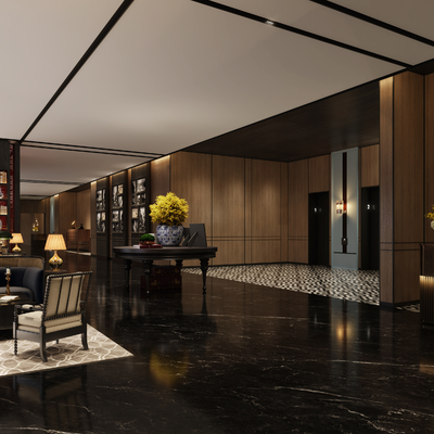  美式酒店大堂 大厅su模型 