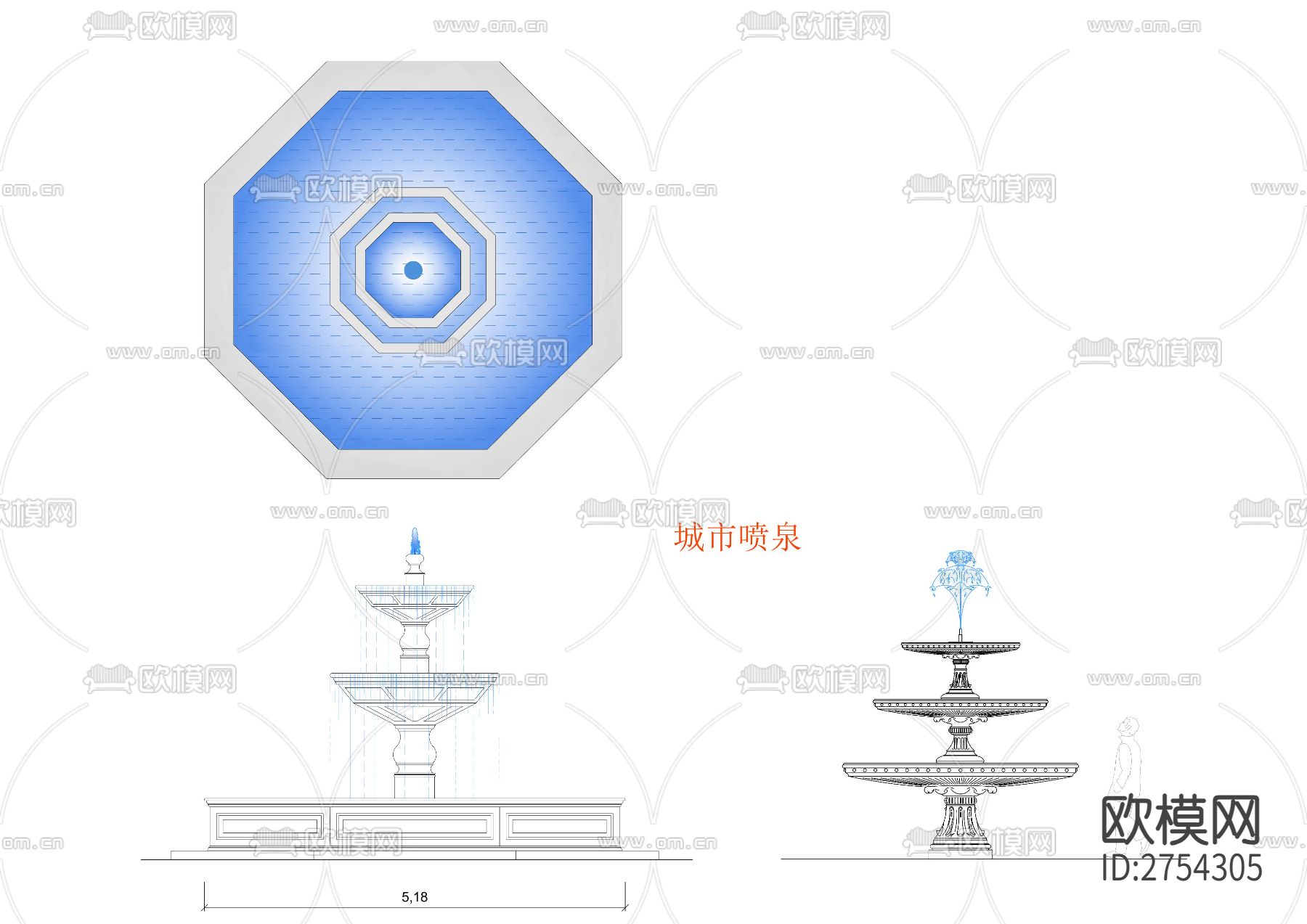 城市花坛 喷泉设计CAD施工图下载（渲染图5）
