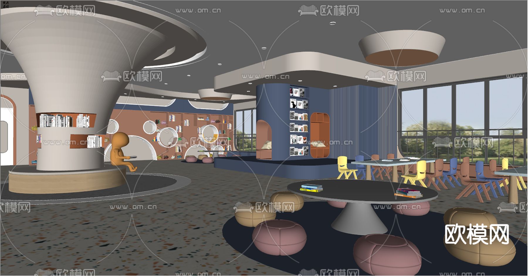 现代少儿阅览室su模型下载（渲染图3）
