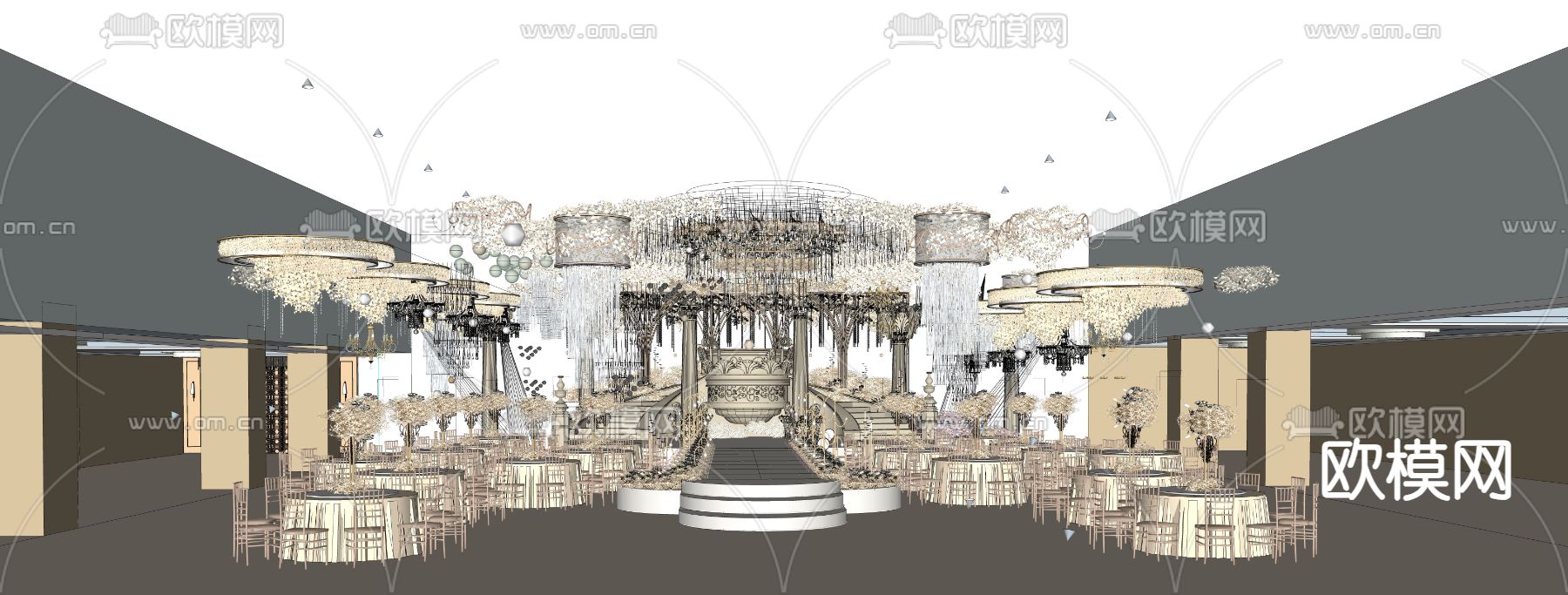 欧式宴会厅su模型下载（渲染图5）