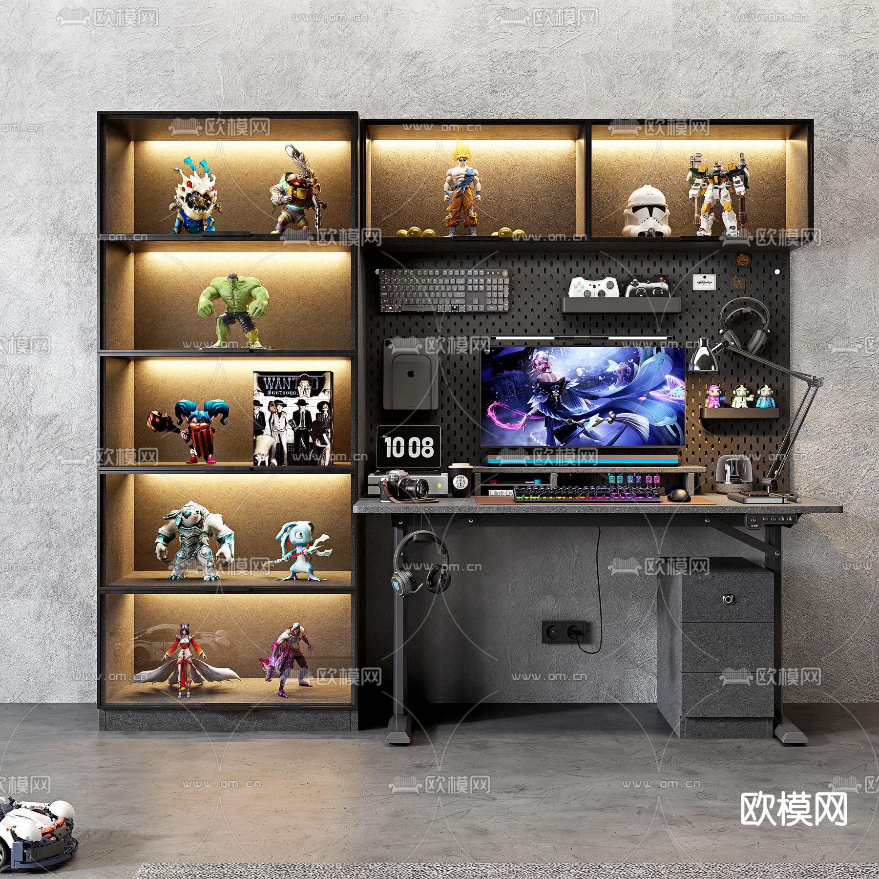 电竞桌 电脑桌su模型下载（渲染图1）