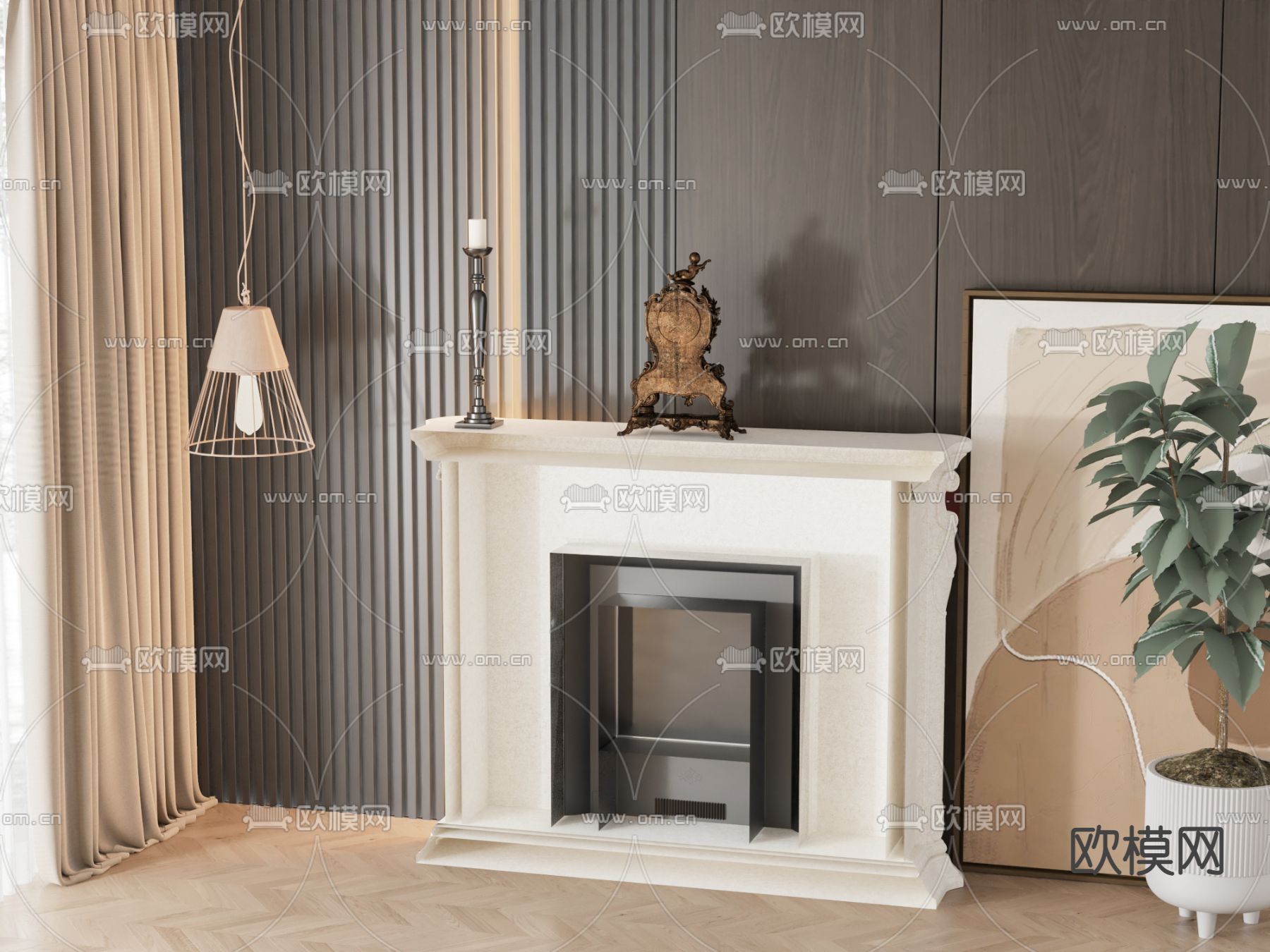 美式壁炉3d模型下载