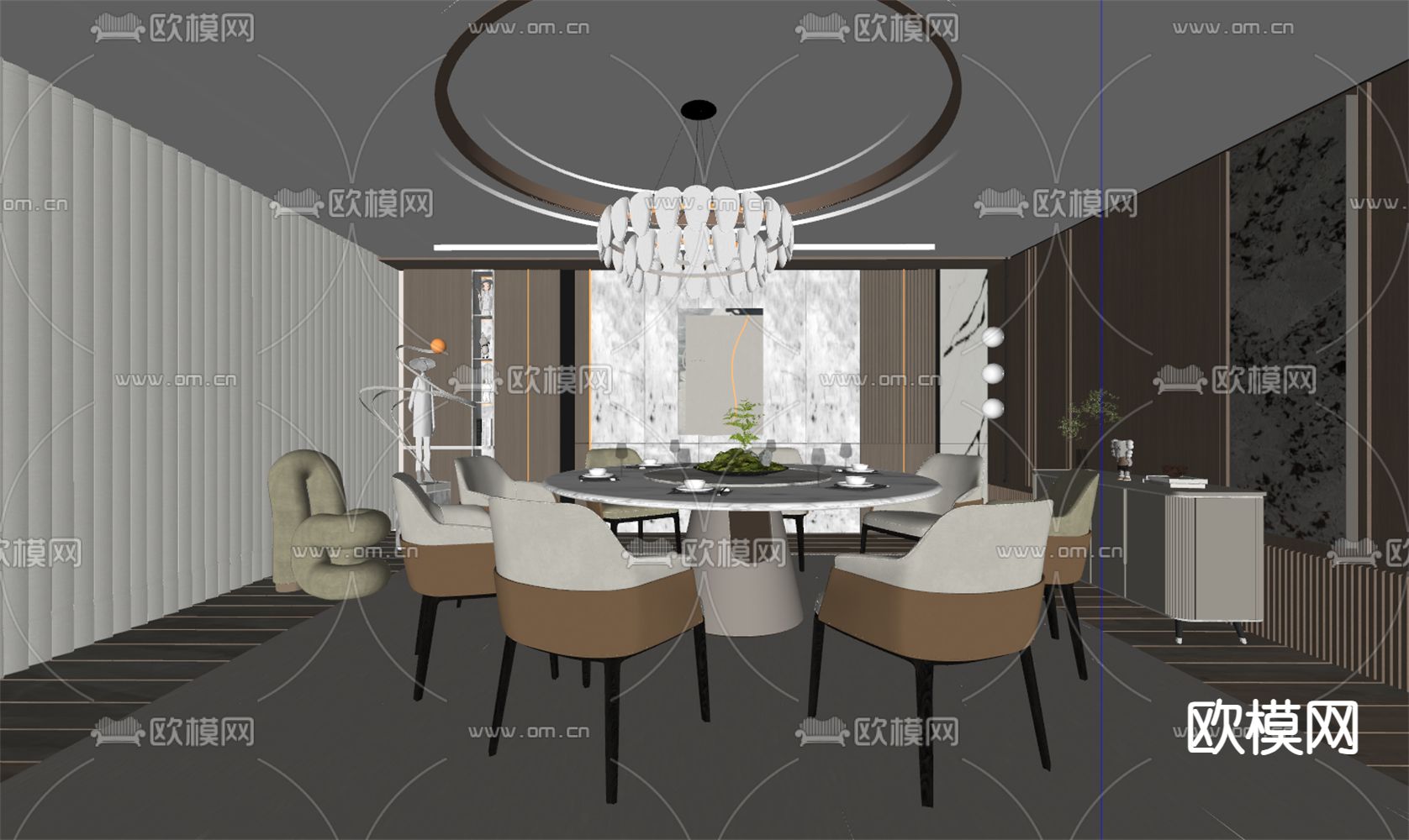 现代餐厅包房su模型下载（渲染图2）
