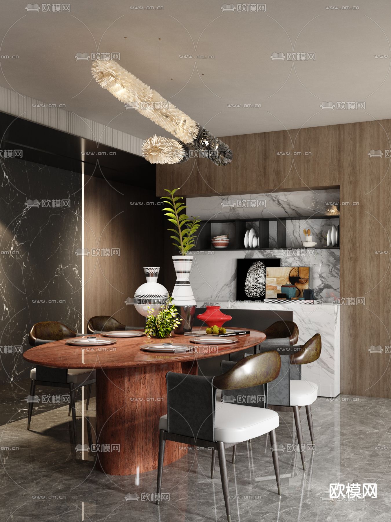 布鲁盟设计 侘寂餐厅3d模型下载