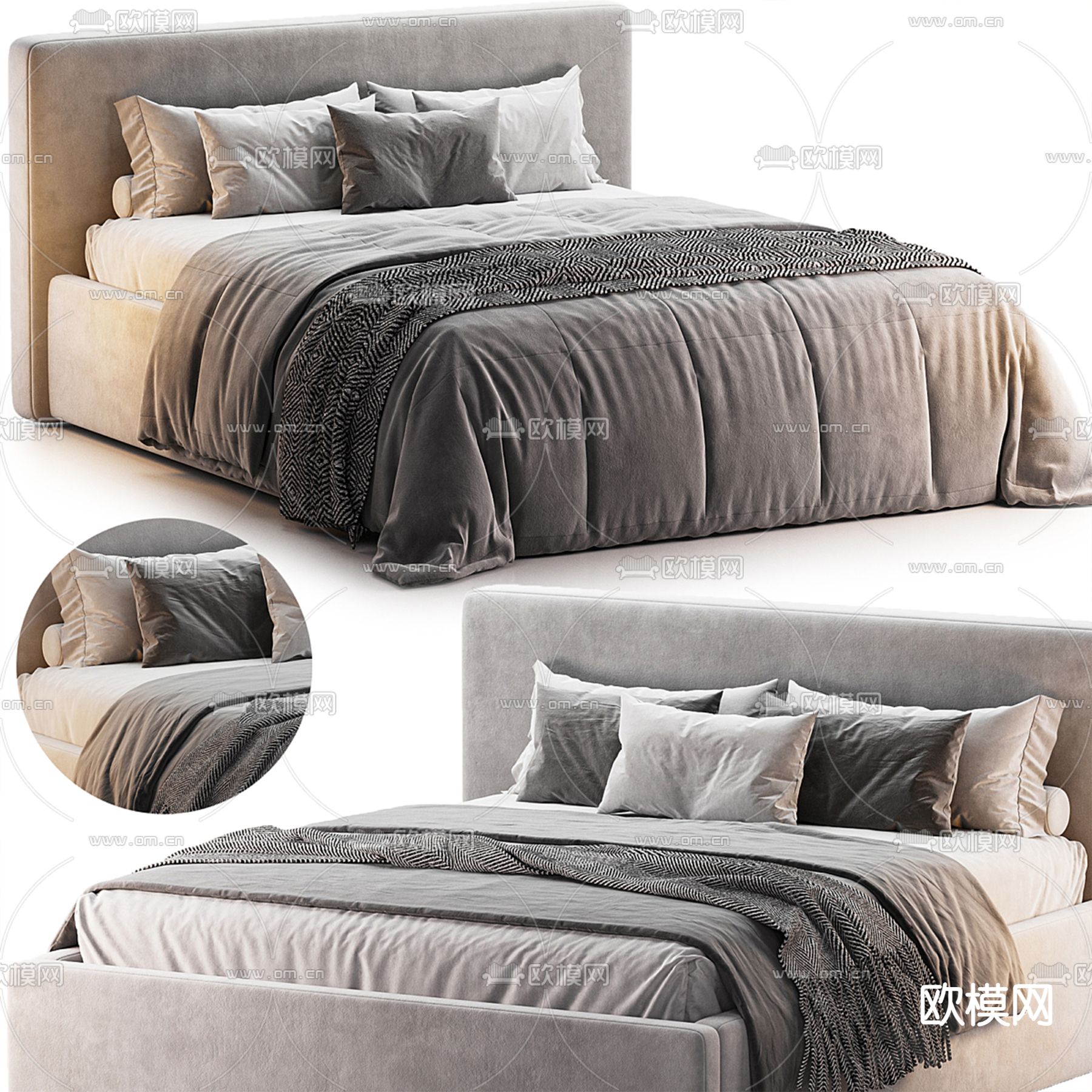 Meridiani 双人床3d模型下载（渲染图1）