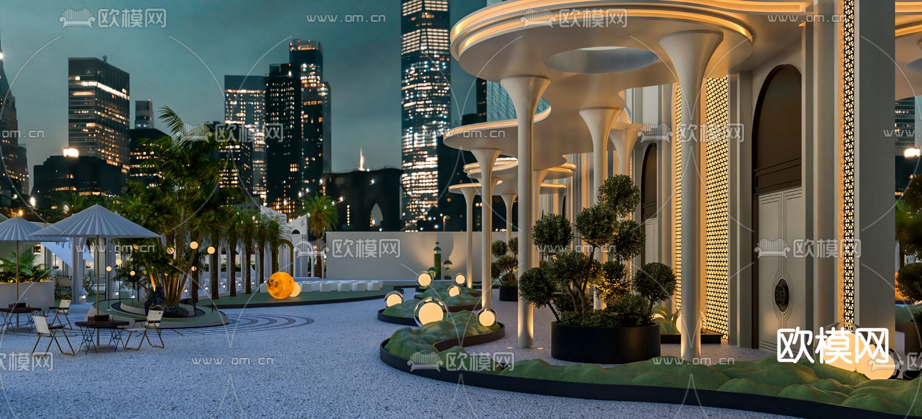 轻奢酒店露台su模型下载（渲染图1）