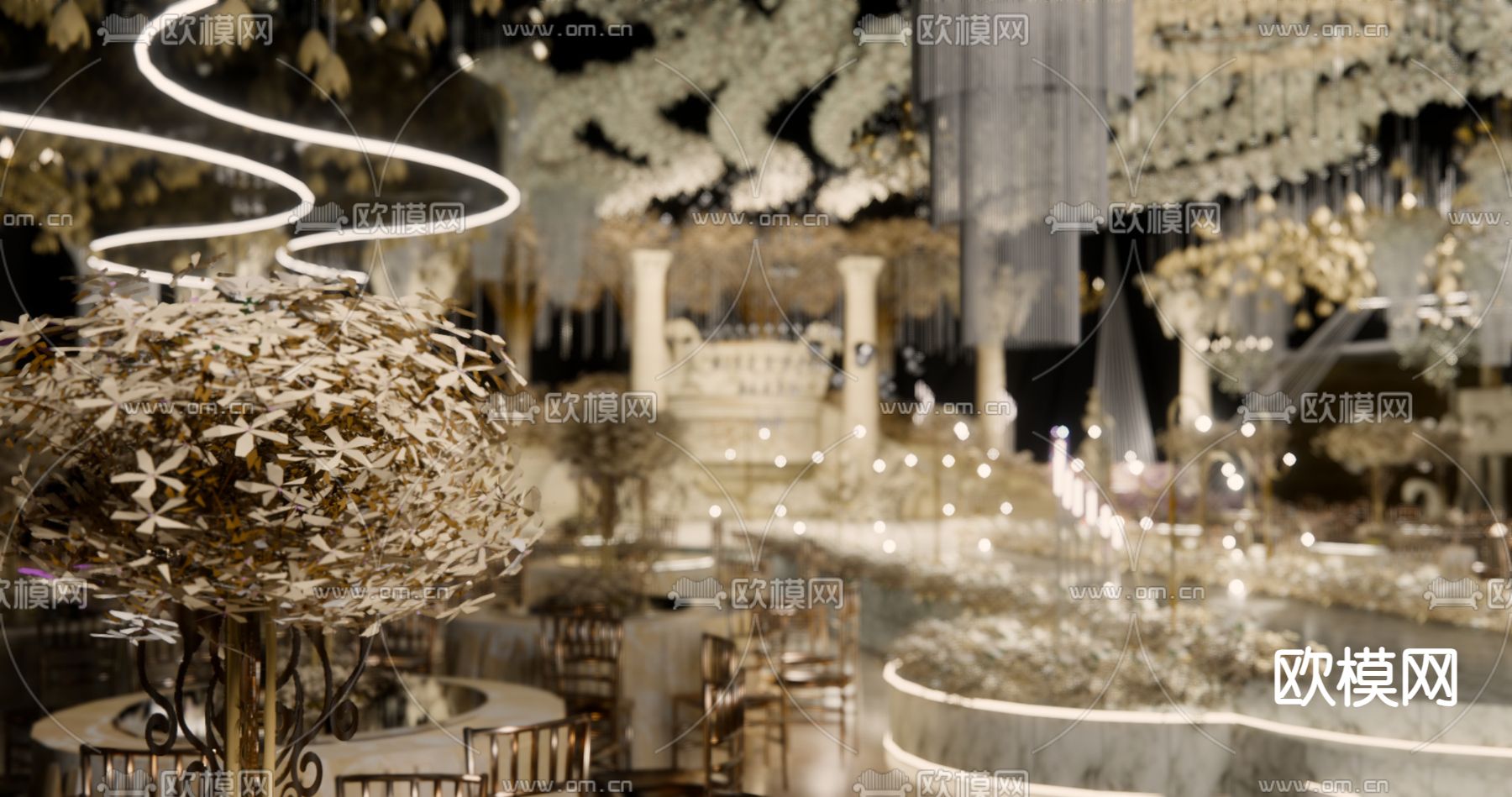 欧式宴会厅su模型下载（渲染图4）