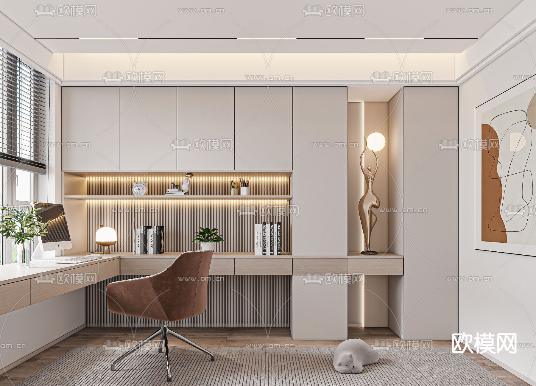 现代书房su模型下载（渲染图1）