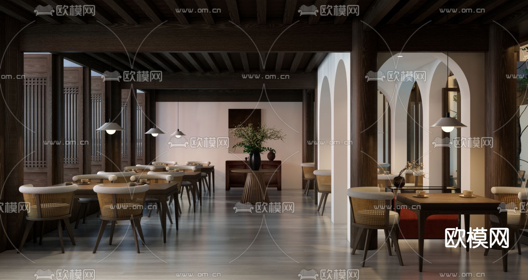 侘寂风咖啡厅su模型下载（渲染图2）
