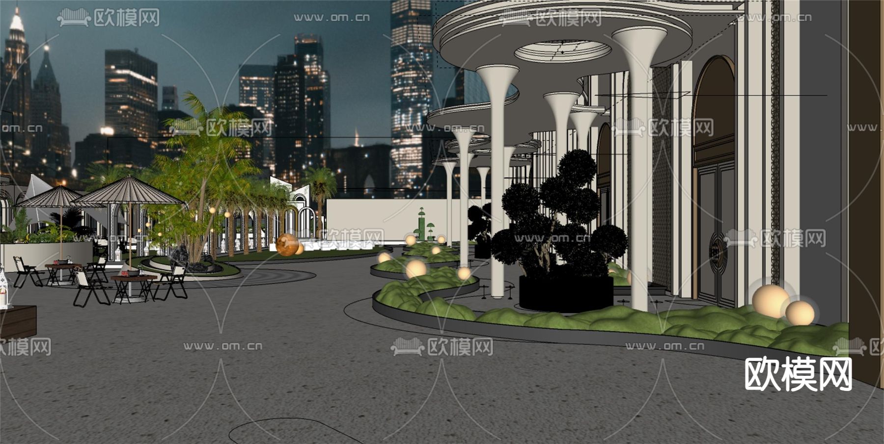 轻奢酒店露台su模型下载（渲染图2）