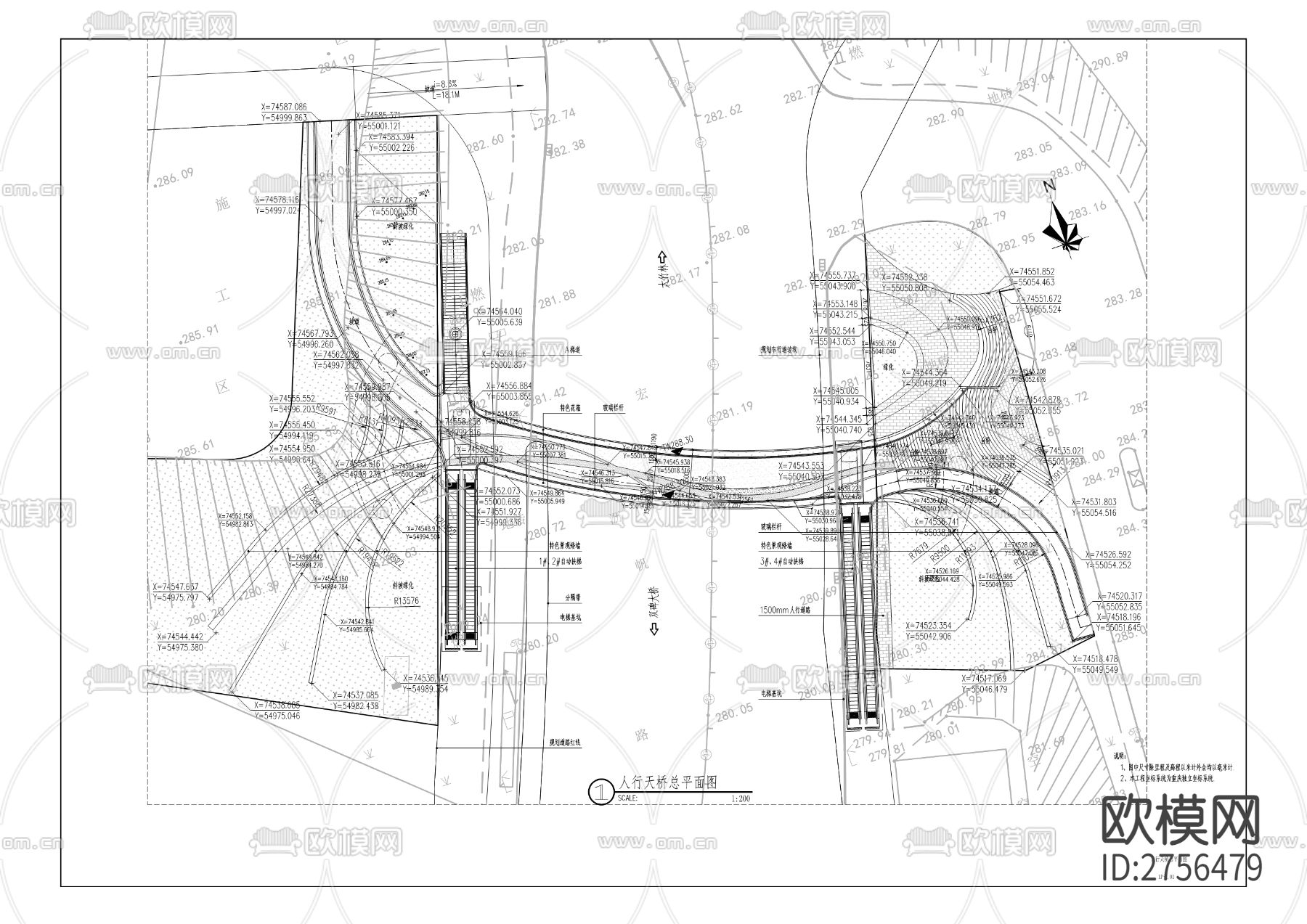 宏帆路花市位置人行天桥工程cad施工图下载（渲染图5）