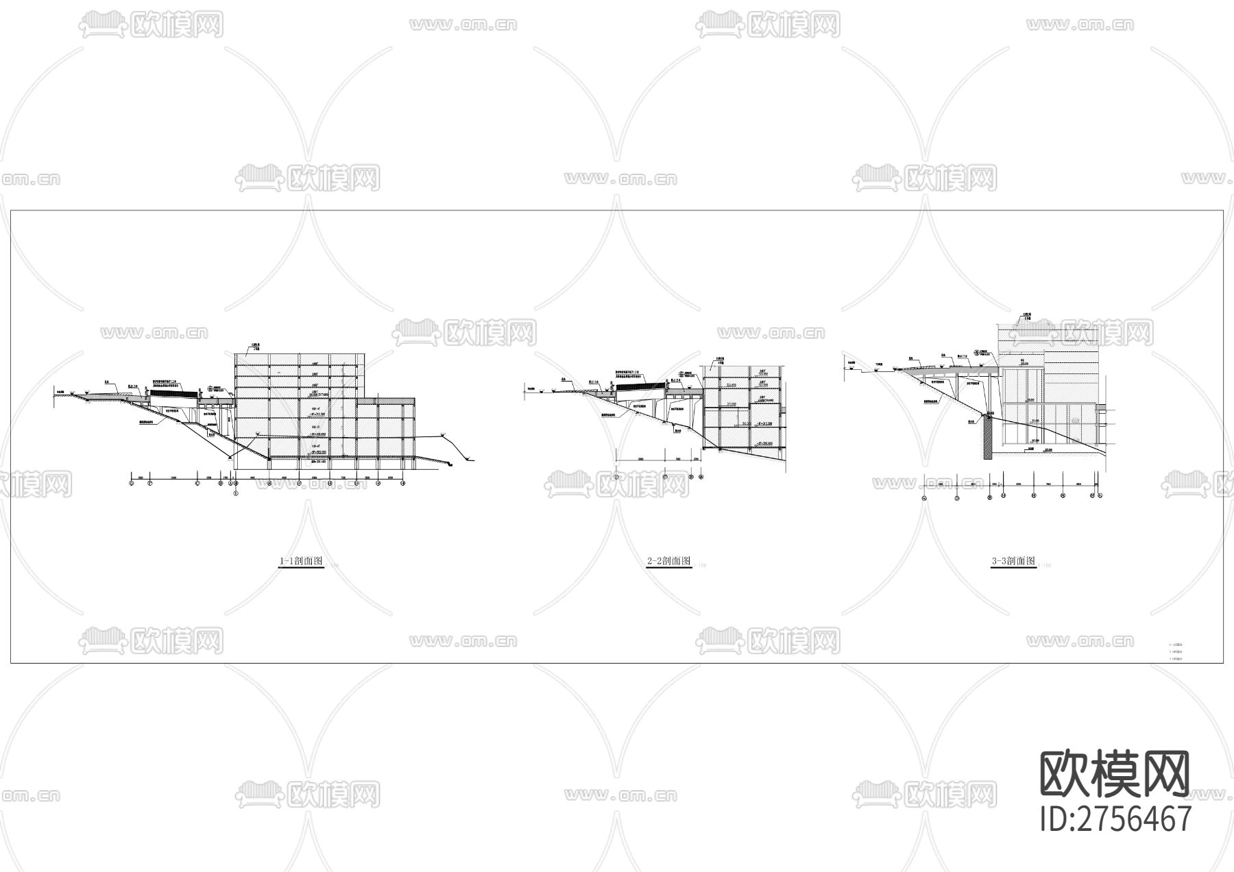 高铁主干道南侧边坡架空结构工程cad施工图下载（渲染图6）