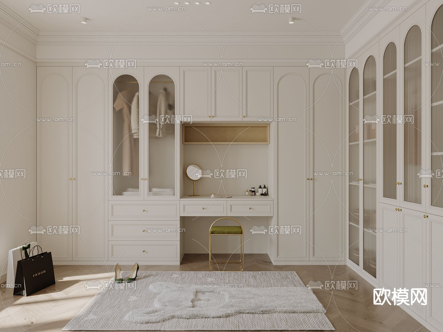 奶油风衣帽间3d模型下载