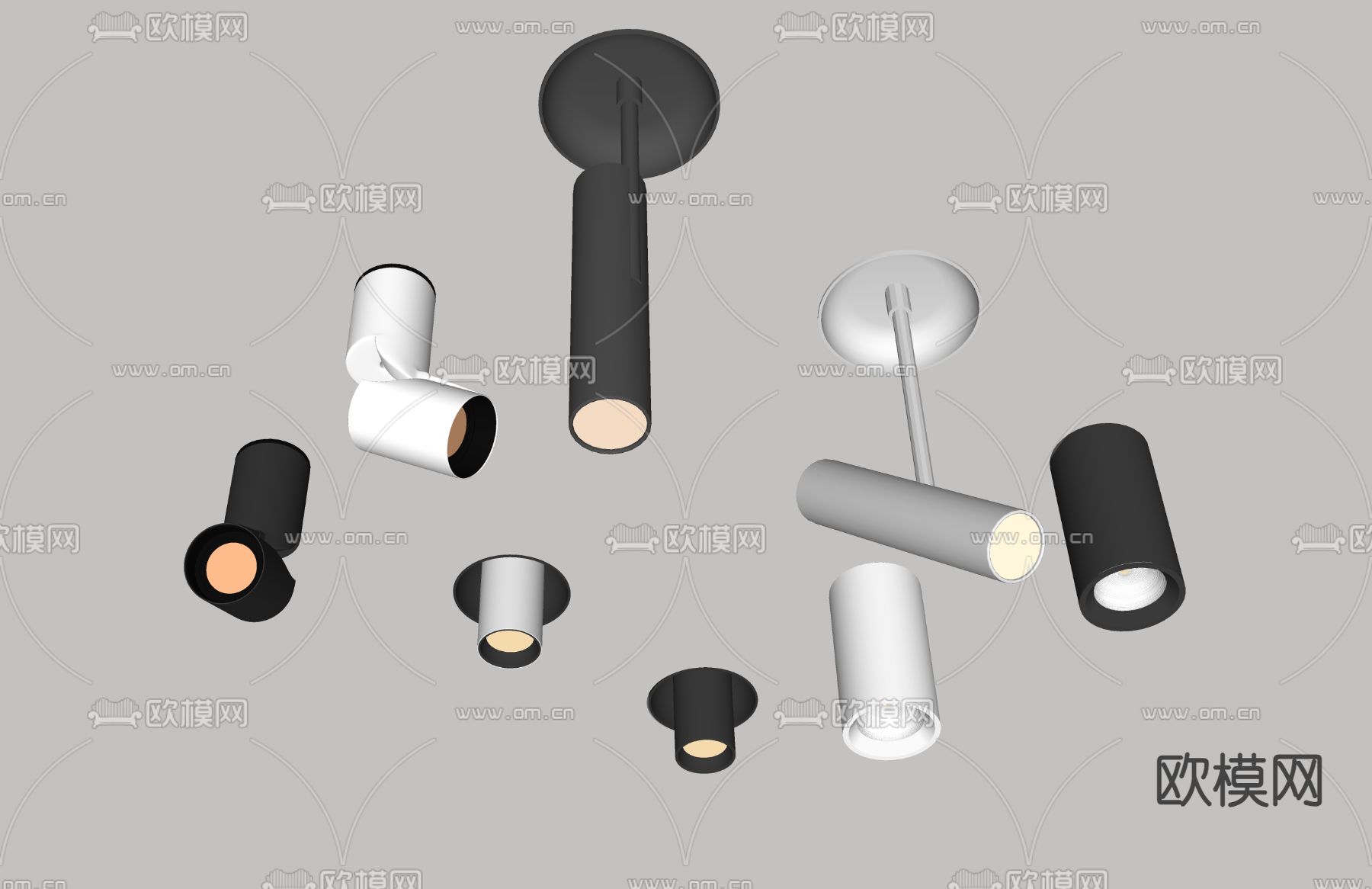 现代筒灯 射灯su模型下载（渲染图2）